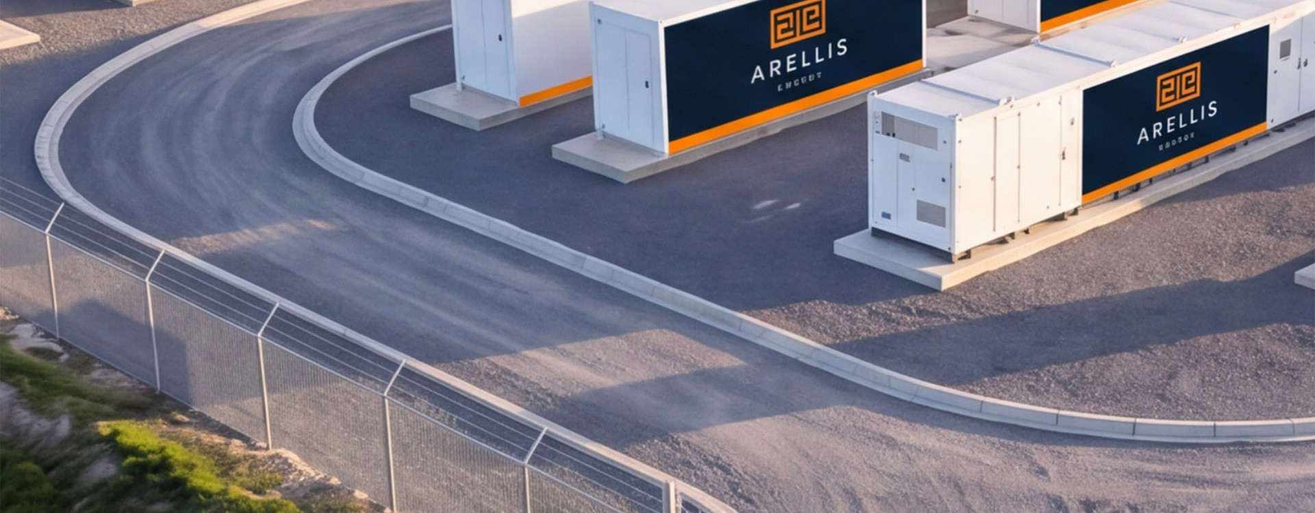 Arellis Energy branded battery units inside a fenced compound